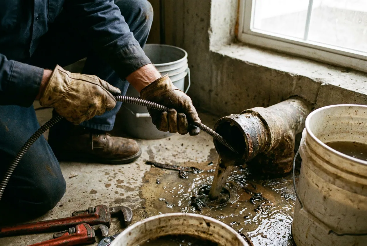 Débouchage au furet d'une canalisation d'évier dans une cuisine à Chaville